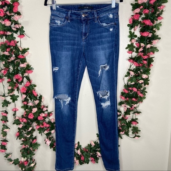 🌹Joe’s Jeans Blue Dark Wash Destroyed Distressed Skinny Ankle Jeans Womens 27 - Picture 1 of 6